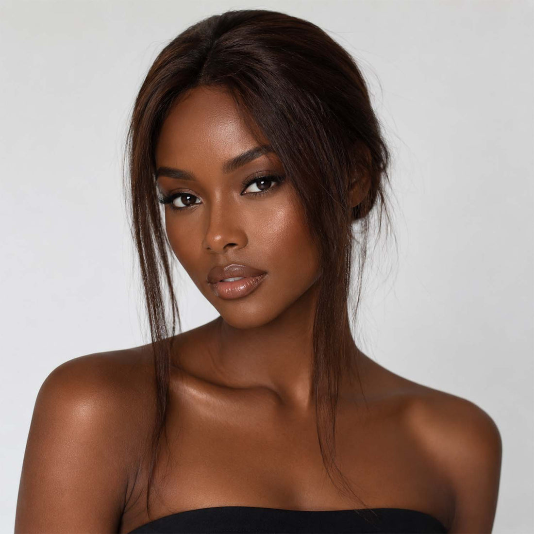 Authris Straight Women’s Heart-Shaped Middle-Part Human Hair Topper | Chocolate Brown product photo 2