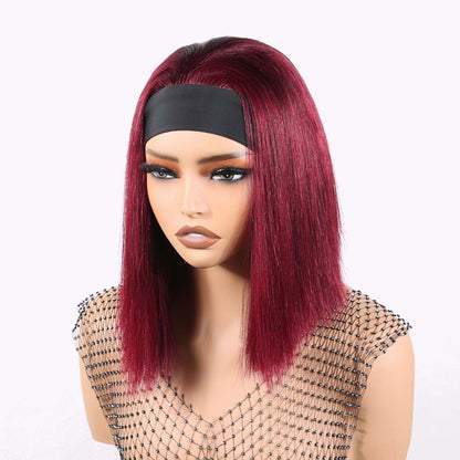 Authris Straight Headband Bob Human Hair Wig | Burgundy