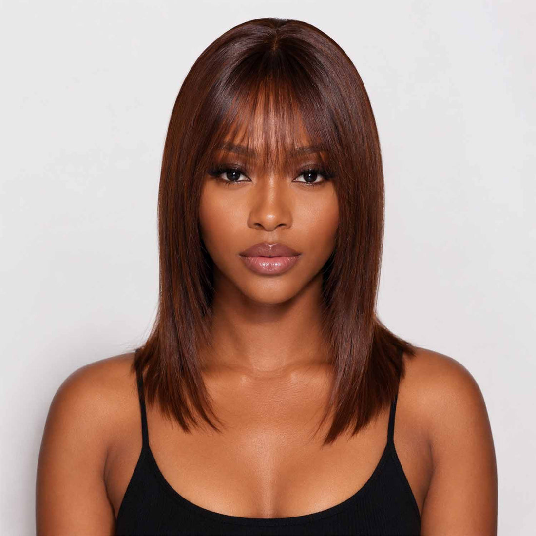 Authris Straight Human Hair Topper with Bangs for Women | Chocolate Brown