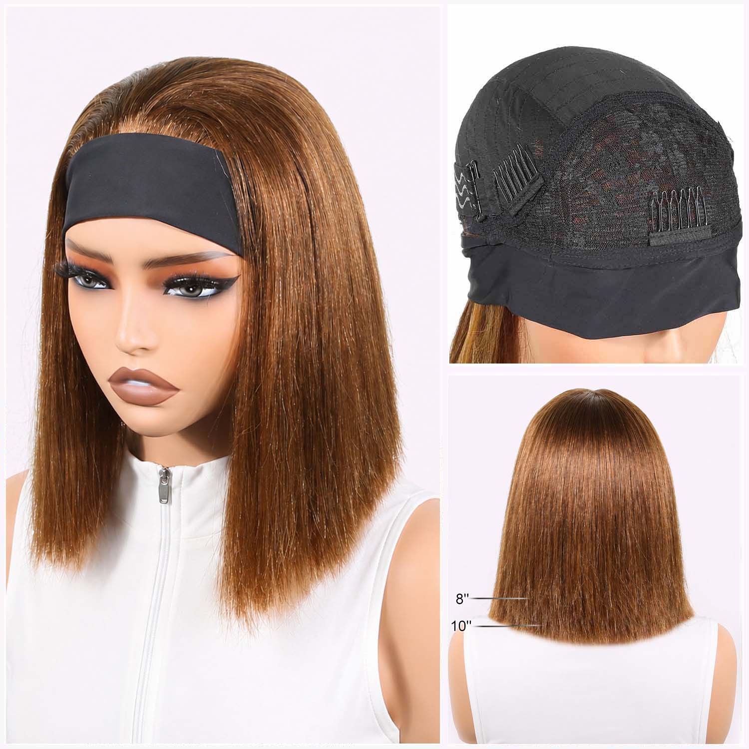 Authris Straight Headband Bob Human Hair Wig | Chocolate Brown
