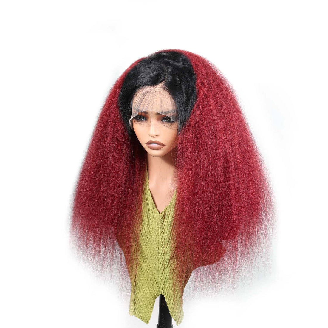 Authris Kinky Straight HD Lace Front Human Hair Wig | Burgundy Ombre