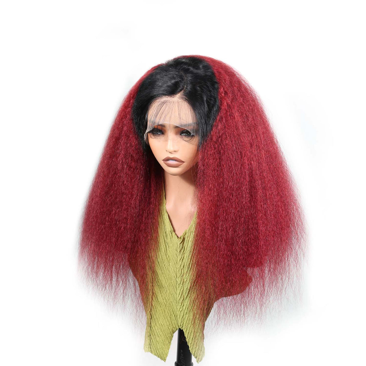 Authris Kinky Straight HD Lace Front Human Hair Wig | Burgundy Ombre