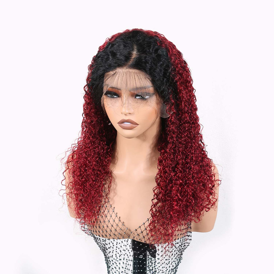 Authris Curly HD Lace Front Human Hair Wig | Burgundy Ombre