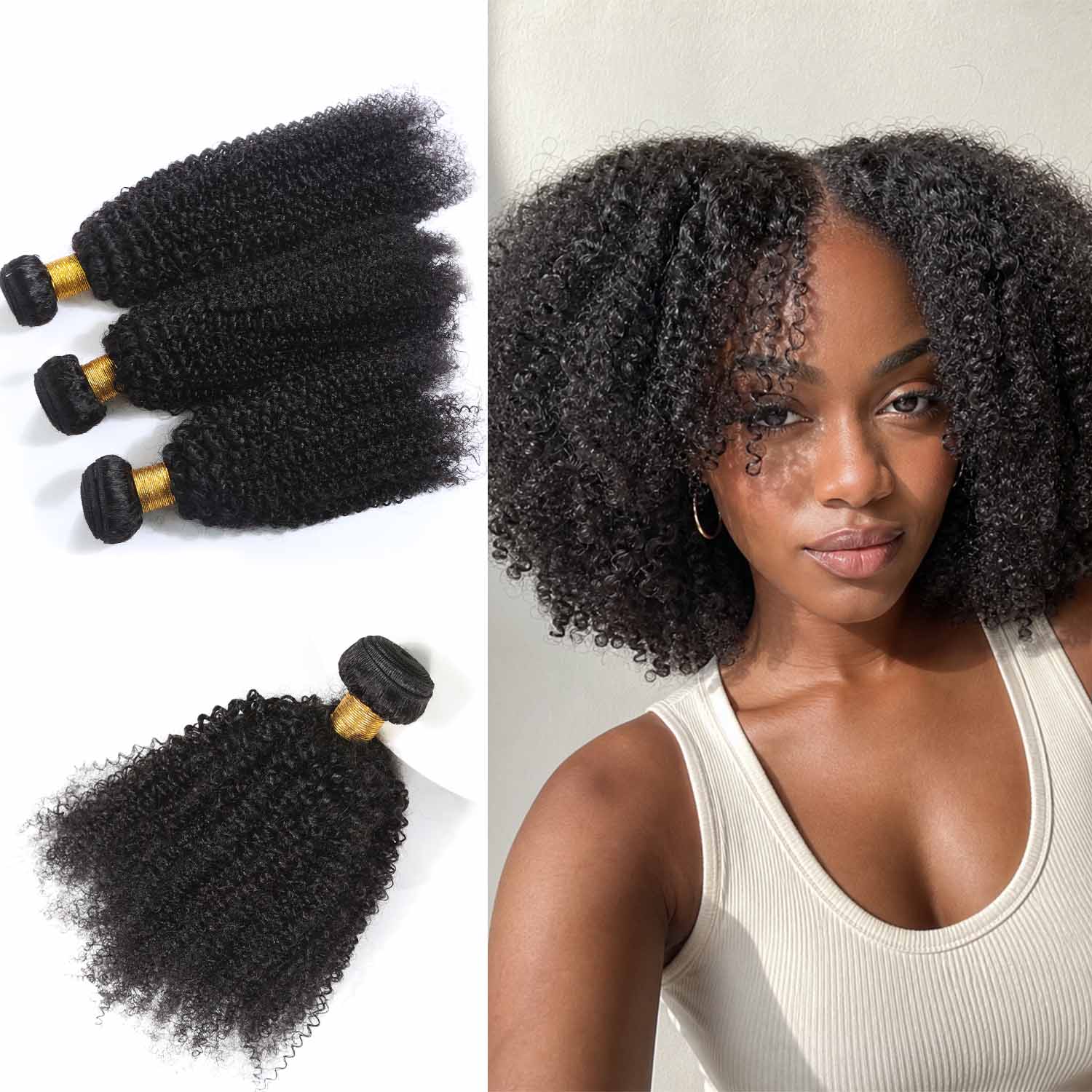 Authris Afro Kinky Curly Human Hair Bundles | Natural Black