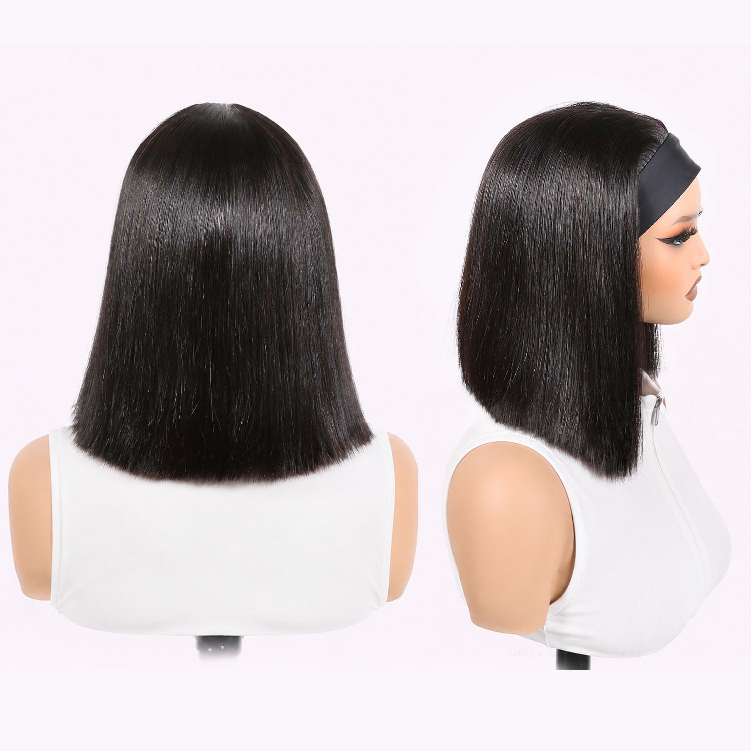 Authris Straight Headband Bob Human Hair Wig | Natural Black