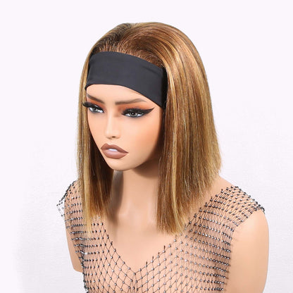 Authris Straight Headband Bob Human Hair Wig | Blonde Highlights