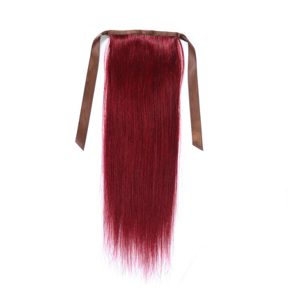 Authris Straight Human Hair Ribbon Ponytail | Burgundy
