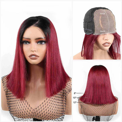 Authris Straight Bob Human Hair Wig | Burgundy Ombre