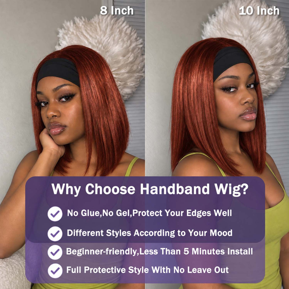 AUTHRIS Headband Bob Wig | Auburn Brown