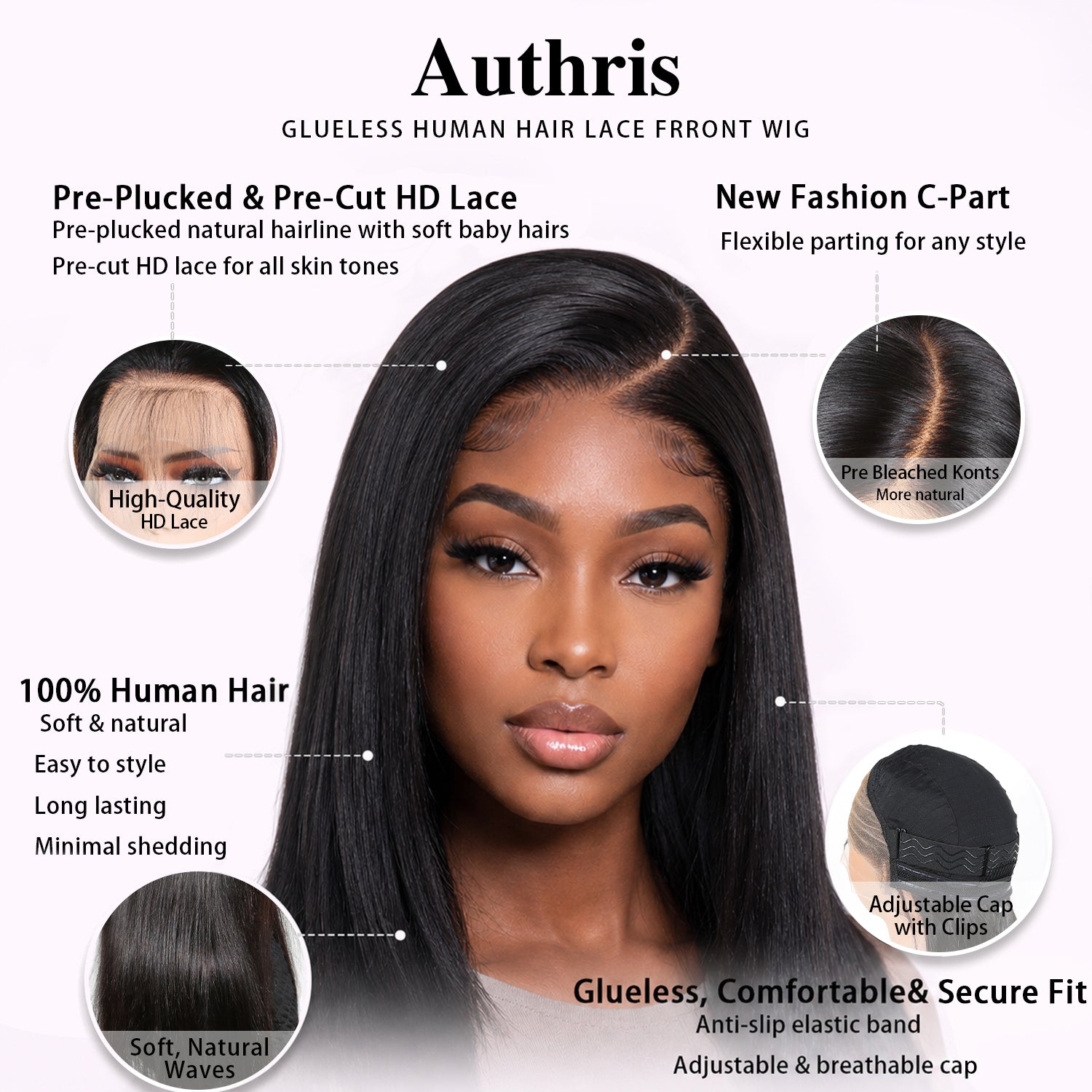 Authris Straight HD Lace Front Human Hair Wig | Natural Black