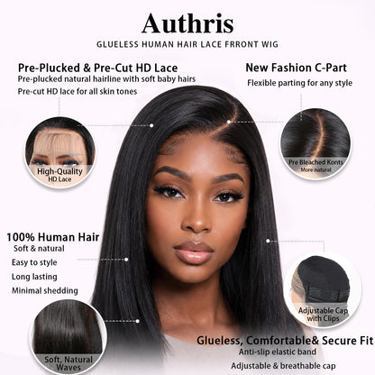 Authris Straight HD Lace Front Human Hair Wig | Natural Black
