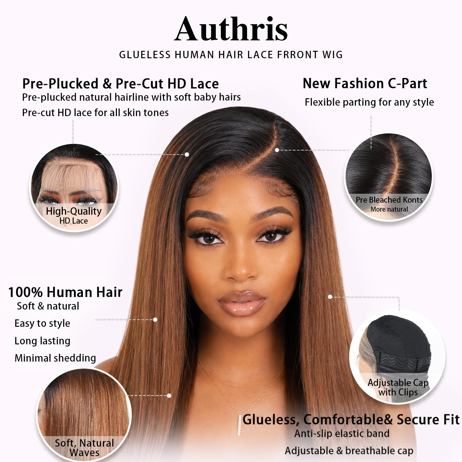 Authris Straight HD Lace Front Human Hair Wig | Chocolate Ombre