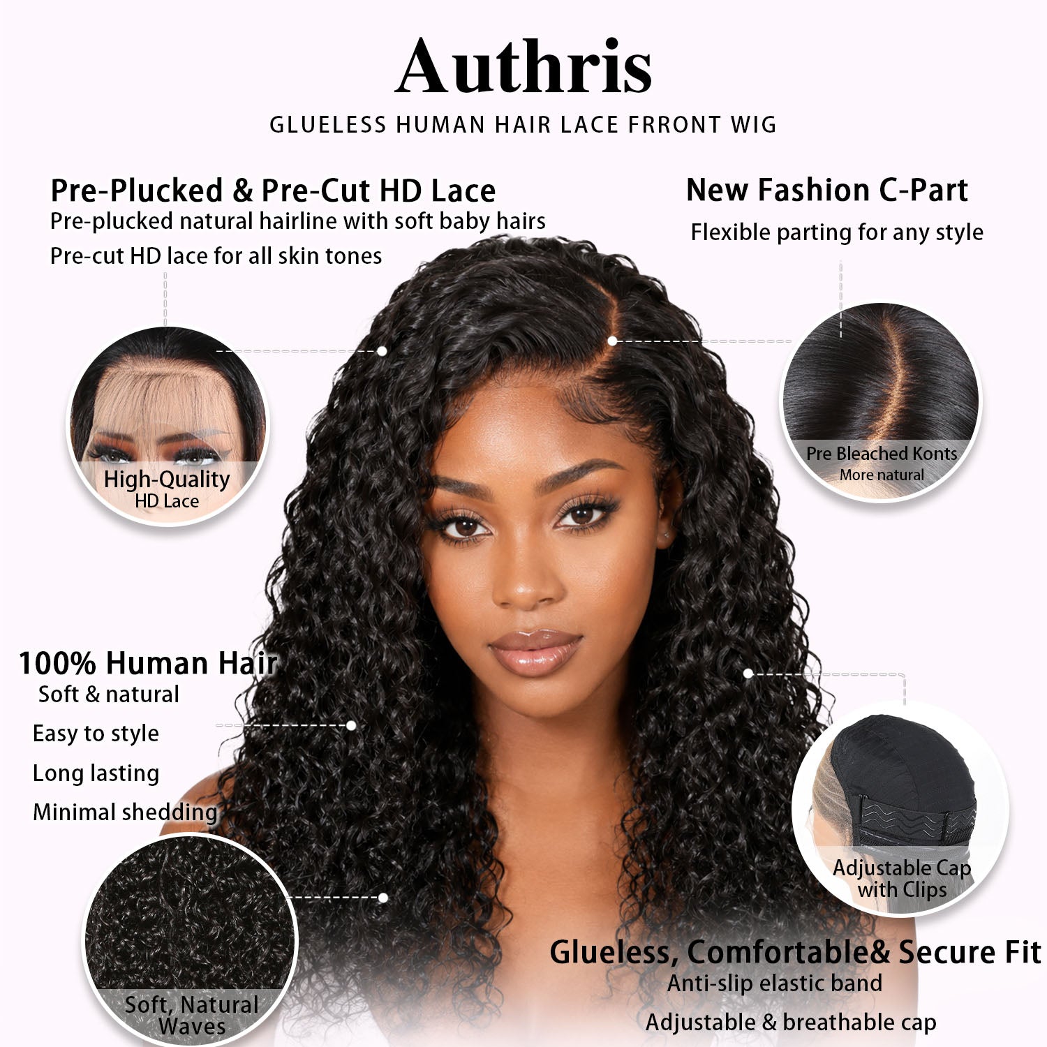 Authris Curly HD Lace Front Human Hair Wig | Natural Black