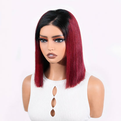 Authris Straight Bob Human Hair Wig | Burgundy Ombre
