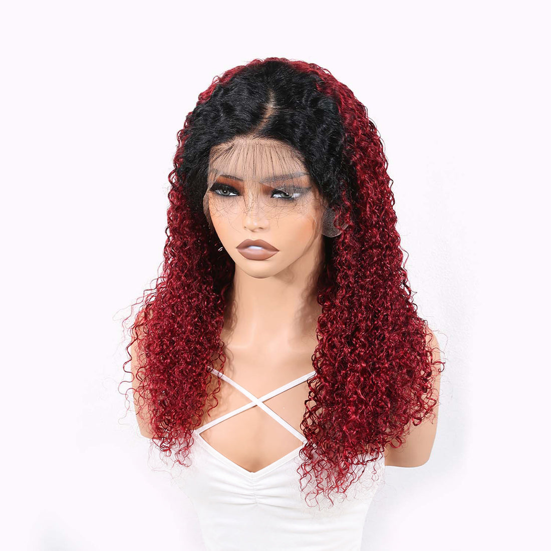 Authris Curly HD Lace Front Human Hair Wig | Burgundy Ombre