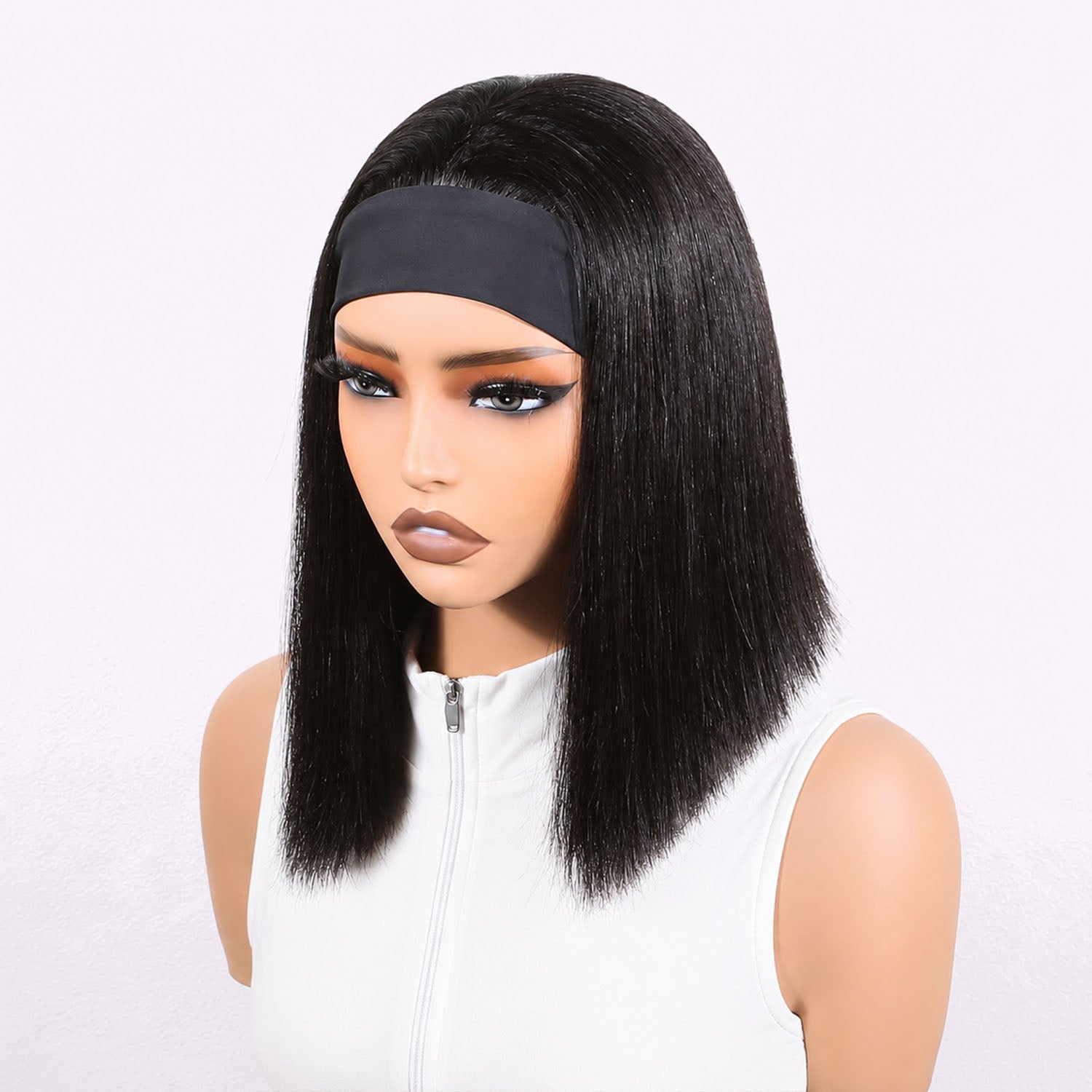Authris Straight Headband Bob Human Hair Wig | Natural Black