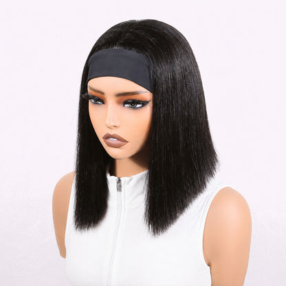 Authris Straight Headband Bob Human Hair Wig | Natural Black