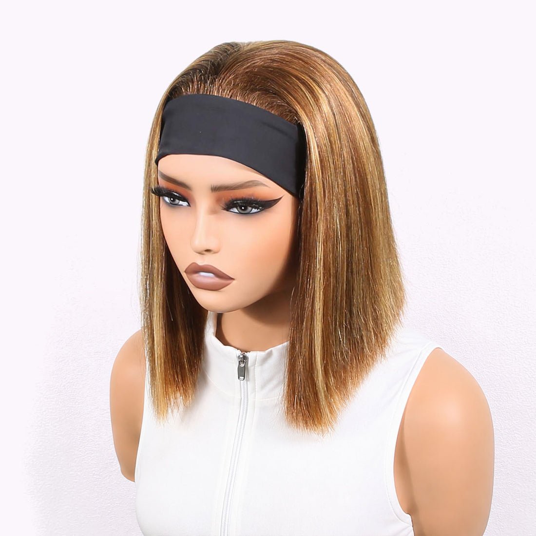 Authris Straight Headband Bob Human Hair Wig | Blonde Highlights