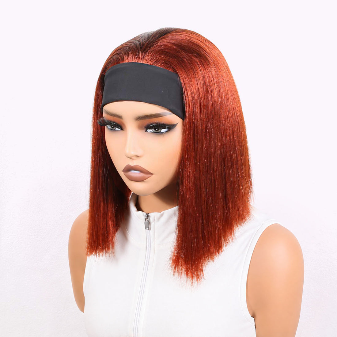 Authris Straight Headband Bob Human Hair Wig | Auburn Brown