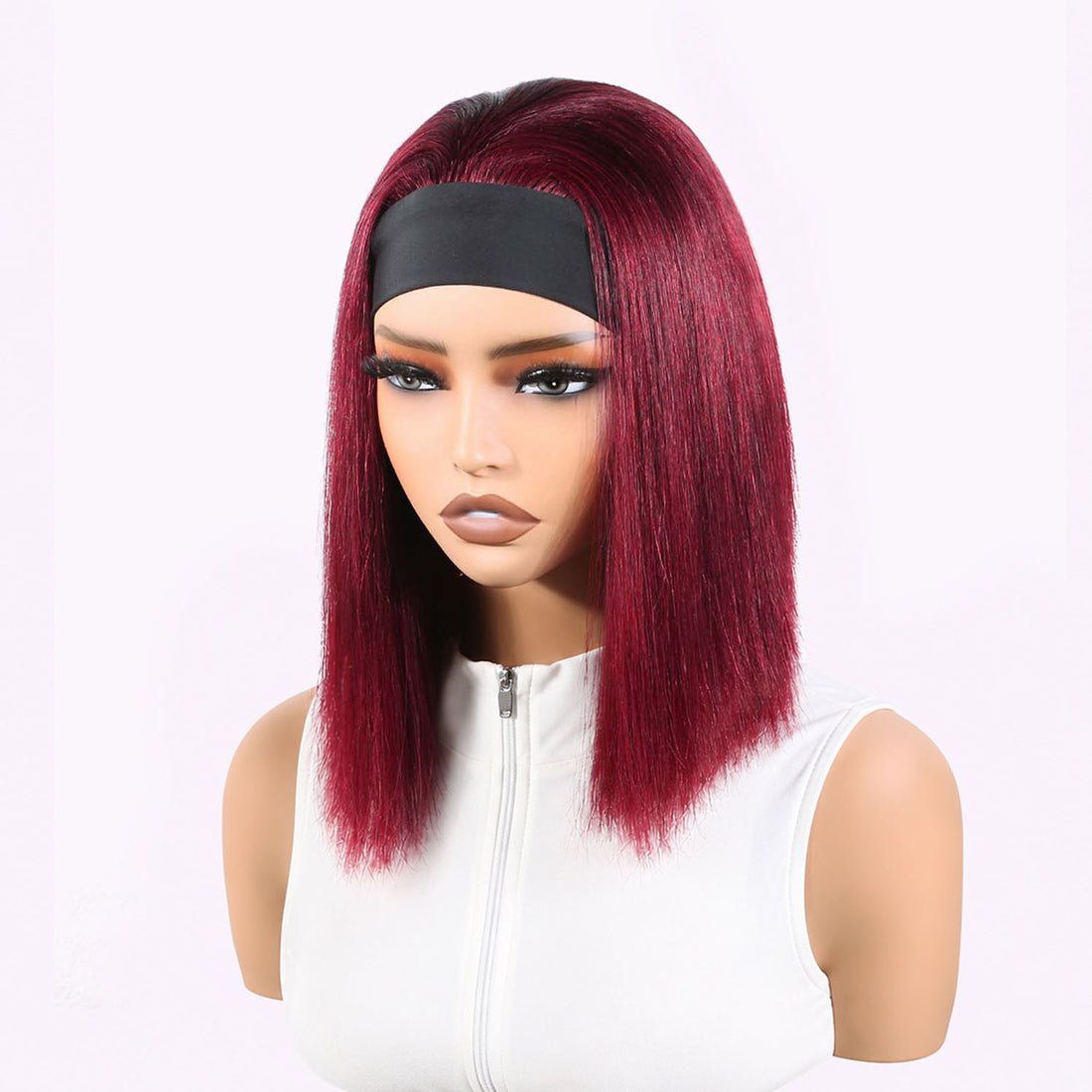 Authris Straight Headband Bob Human Hair Wig | Burgundy