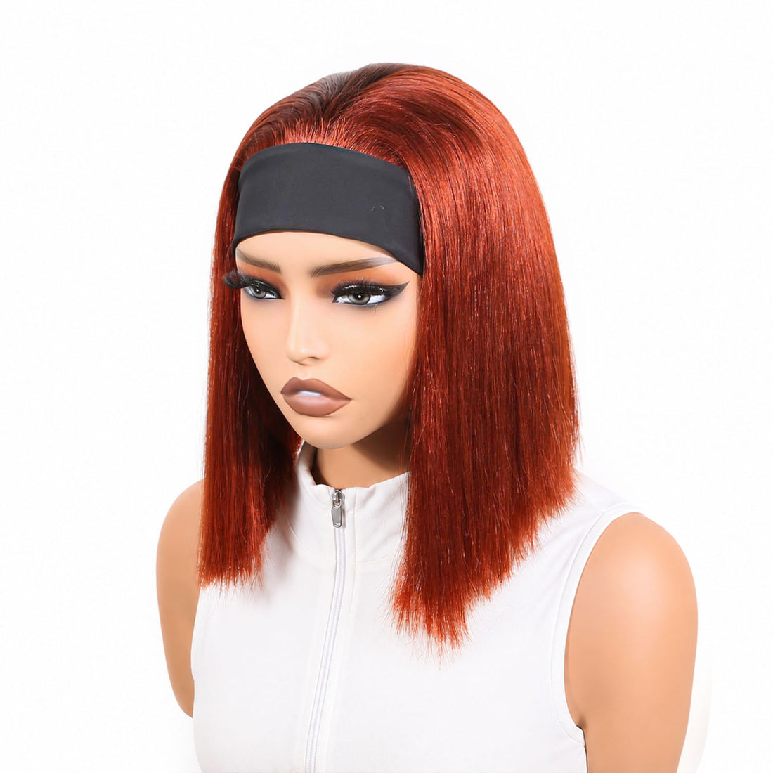 Authris Straight Headband Bob Human Hair Wig | Auburn Brown