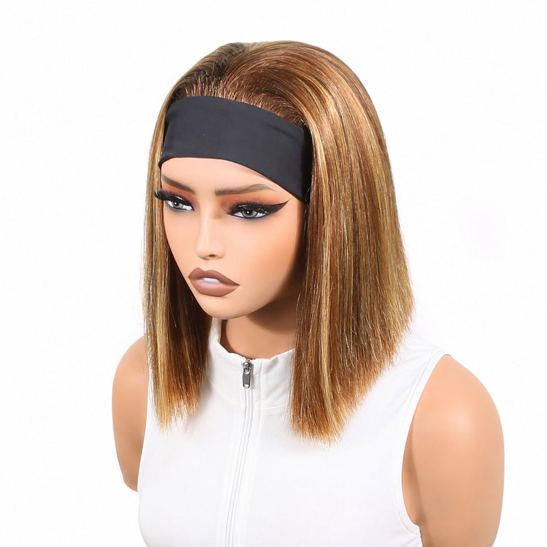 Authris Straight Headband Bob Human Hair Wig | Blonde Highlights