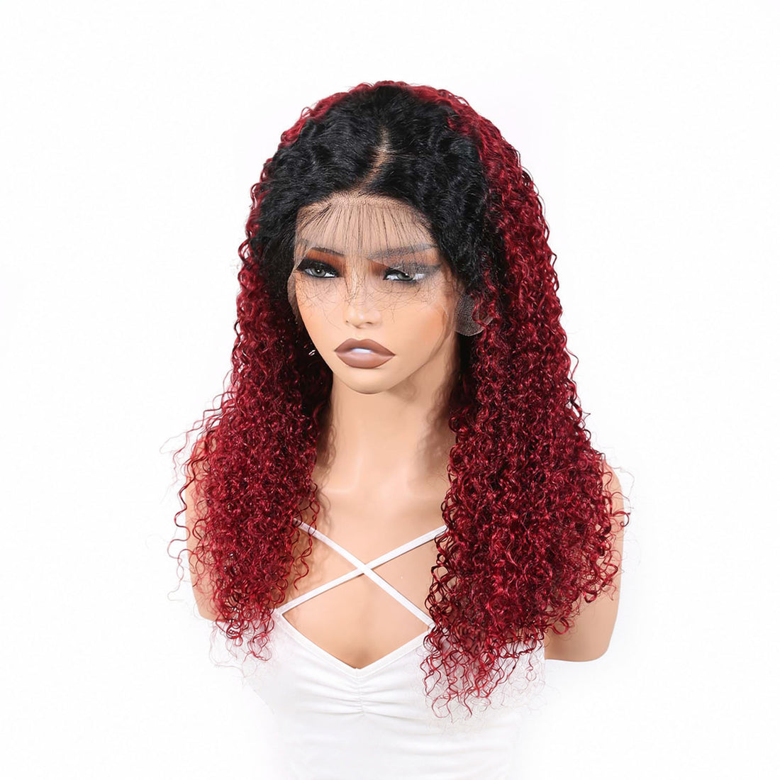 Authris Curly HD Lace Front Human Hair Wig | Burgundy Ombre