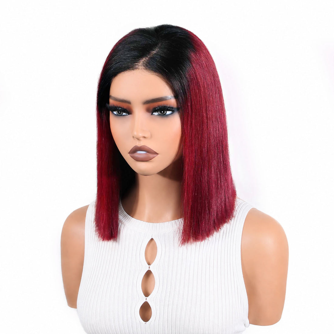 Authris Straight Bob Human Hair Wig | Burgundy Ombre