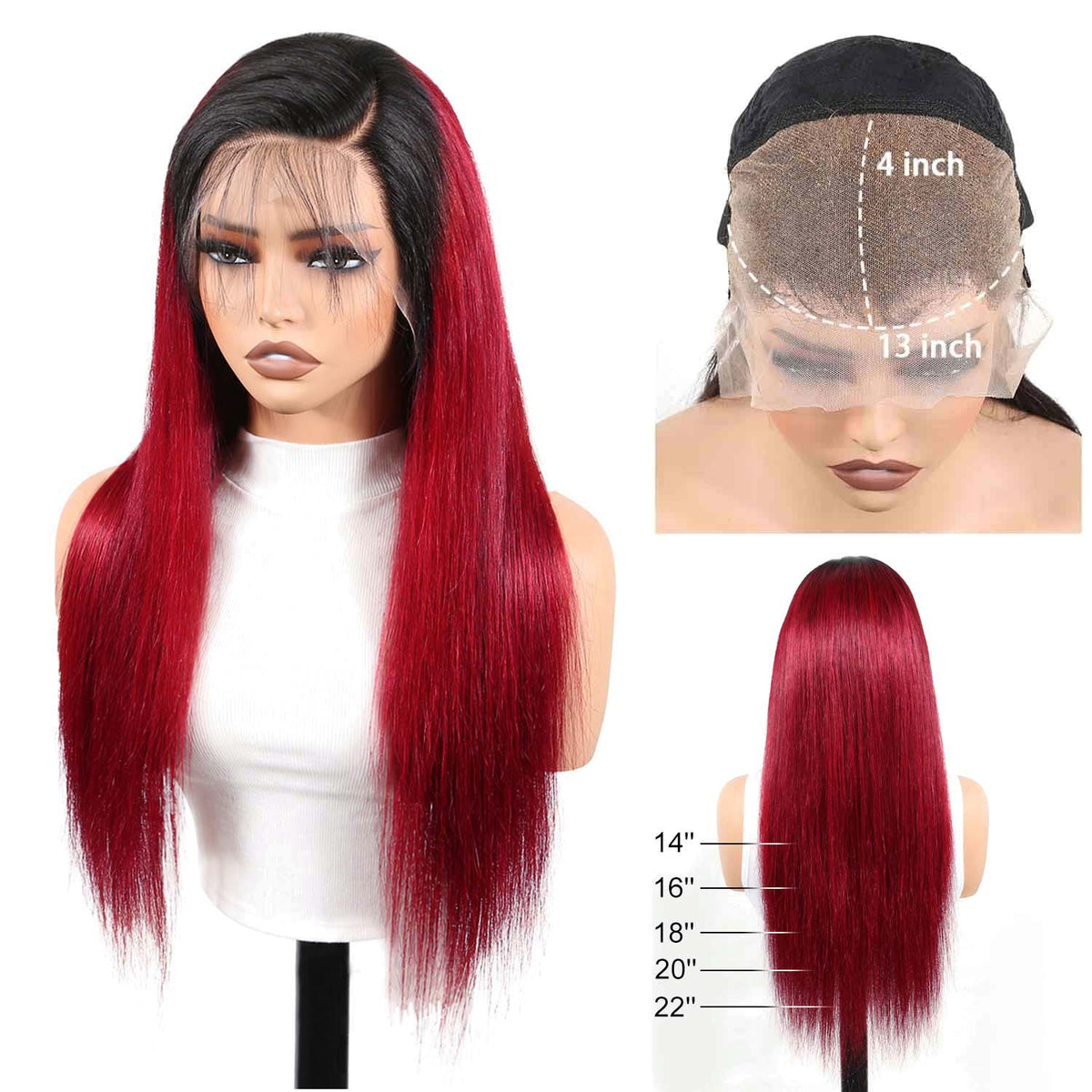 Authris Straight HD Lace Front Human Hair Wig | Burgundy Ombre