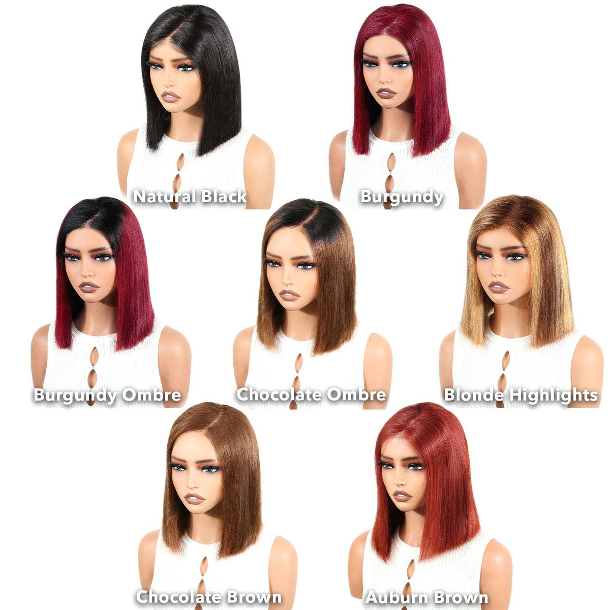 Authris Straight Bob Human Hair Wig | Auburn Brown