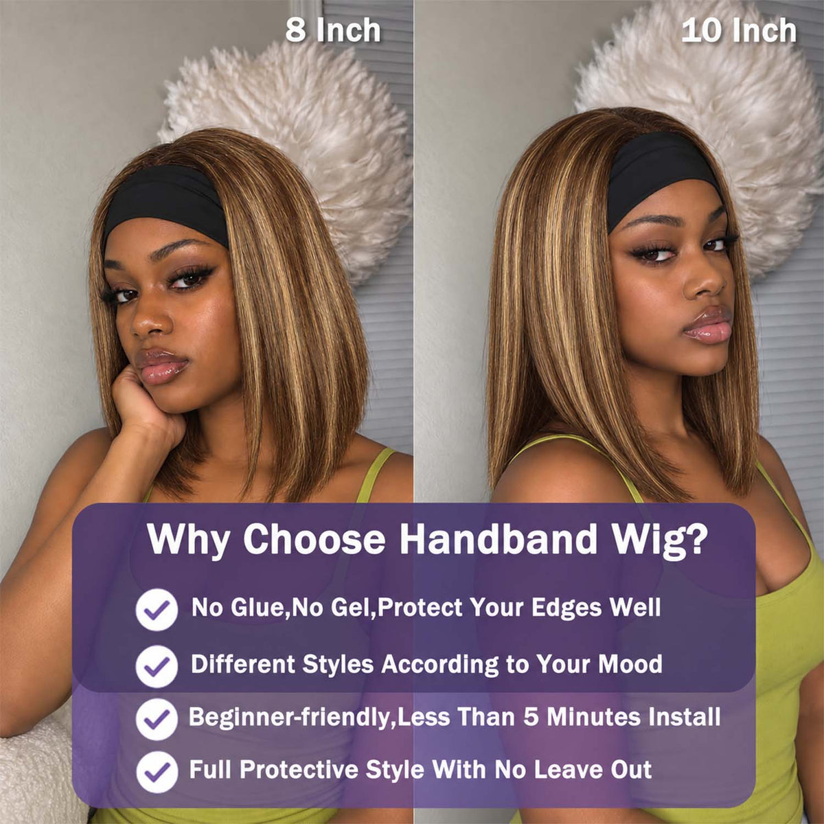 AUTHRIS Headband Bob Wig | Blonde Highlights