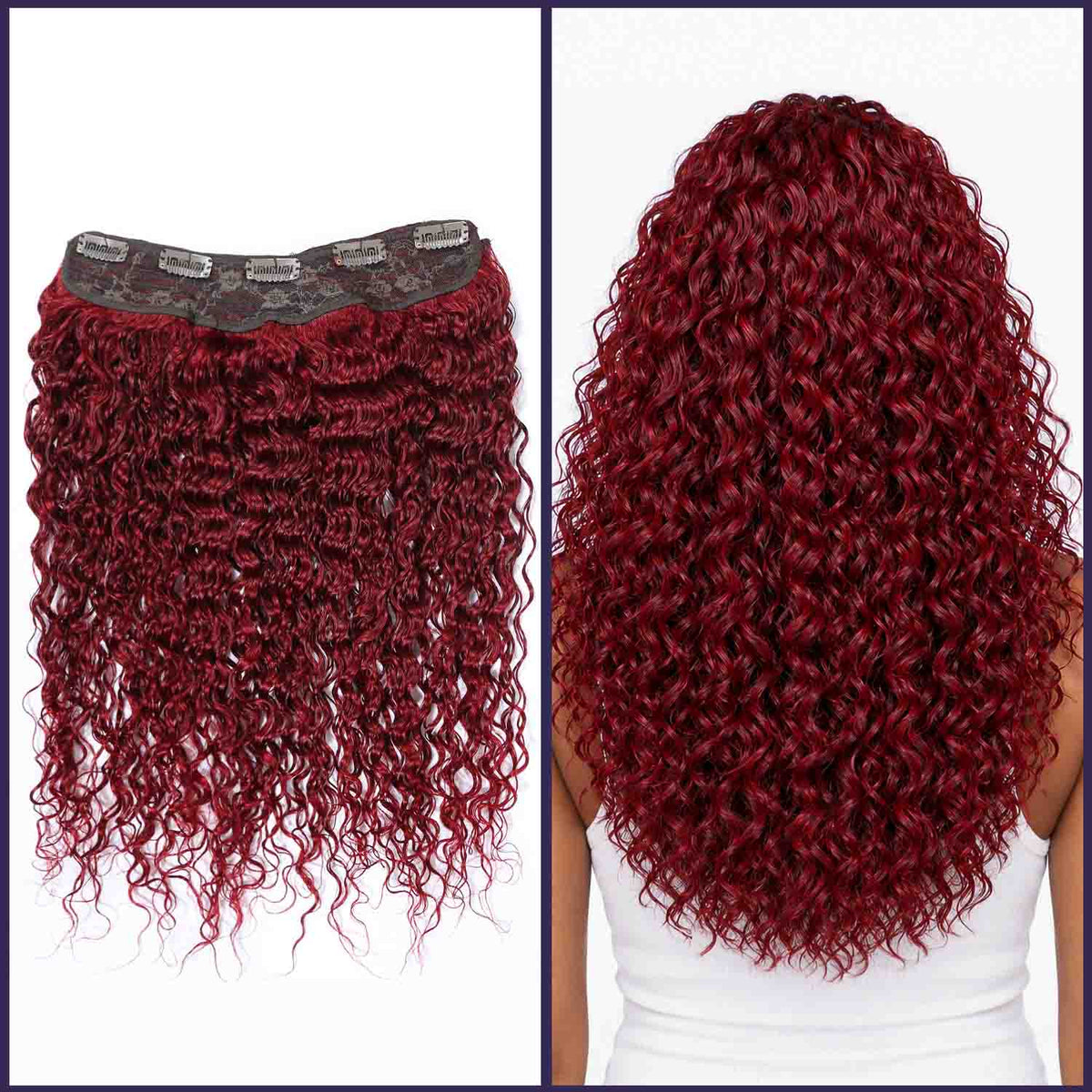 Authris Deep Wave 1-Piece Clip-In Human Hair Extensions | Burgundy