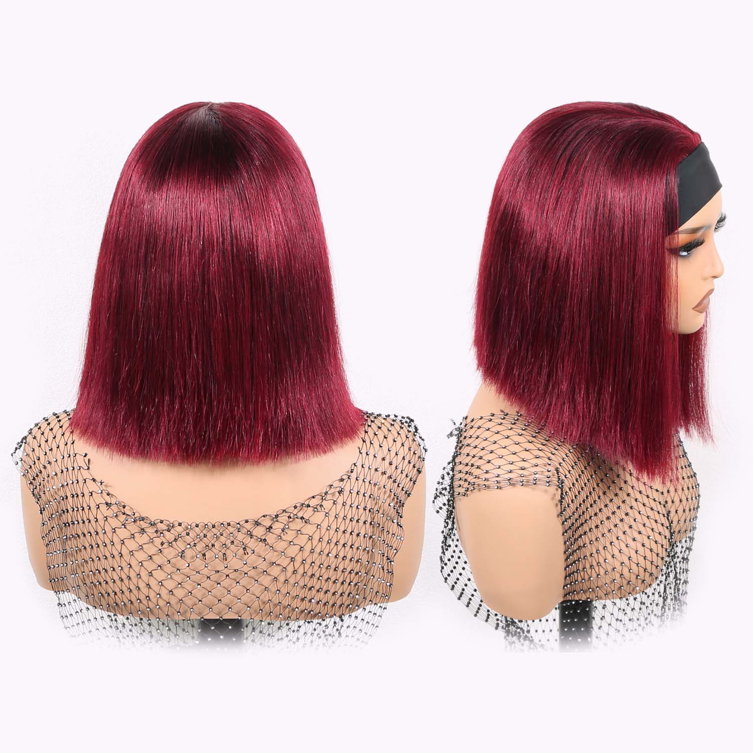 Authris Straight Headband Bob Human Hair Wig | Burgundy
