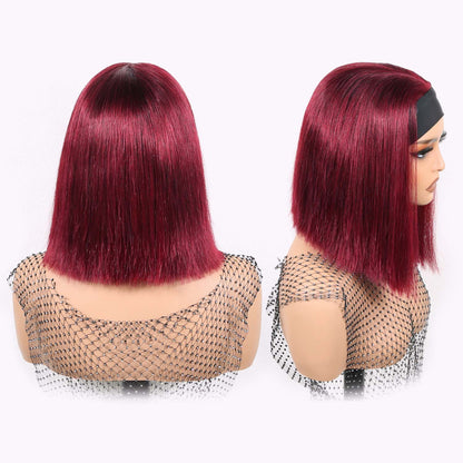 Authris Straight Headband Bob Human Hair Wig | Burgundy