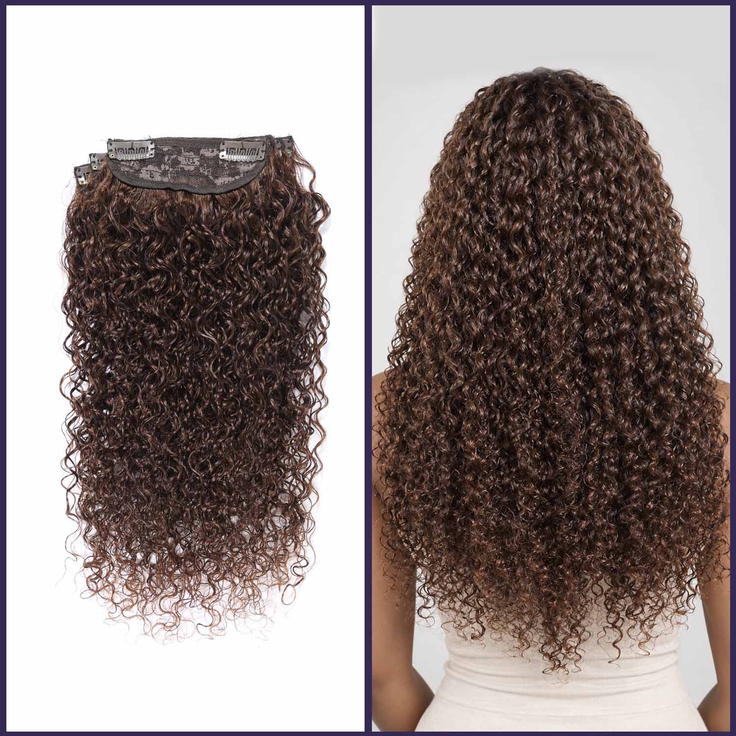 Authris Curly 4-Piece Clip-In Human Hair Extensions | Chocolate Brown