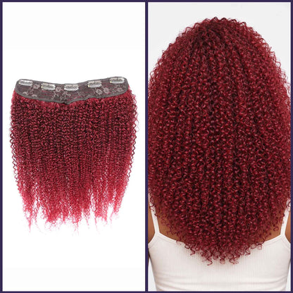 Authris Afro Kinky Curly 1-Piece Clip-In Human Hair Extensions | Burgundy