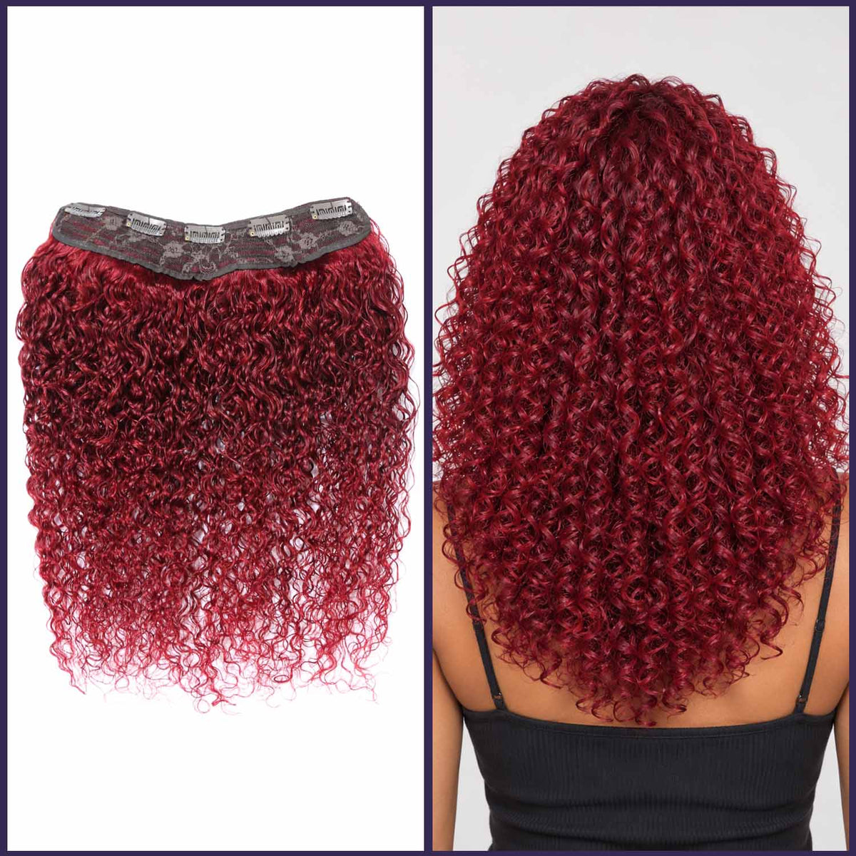 Authris Curly 1-Piece Clip-In Human Hair Extensions | Burgundy