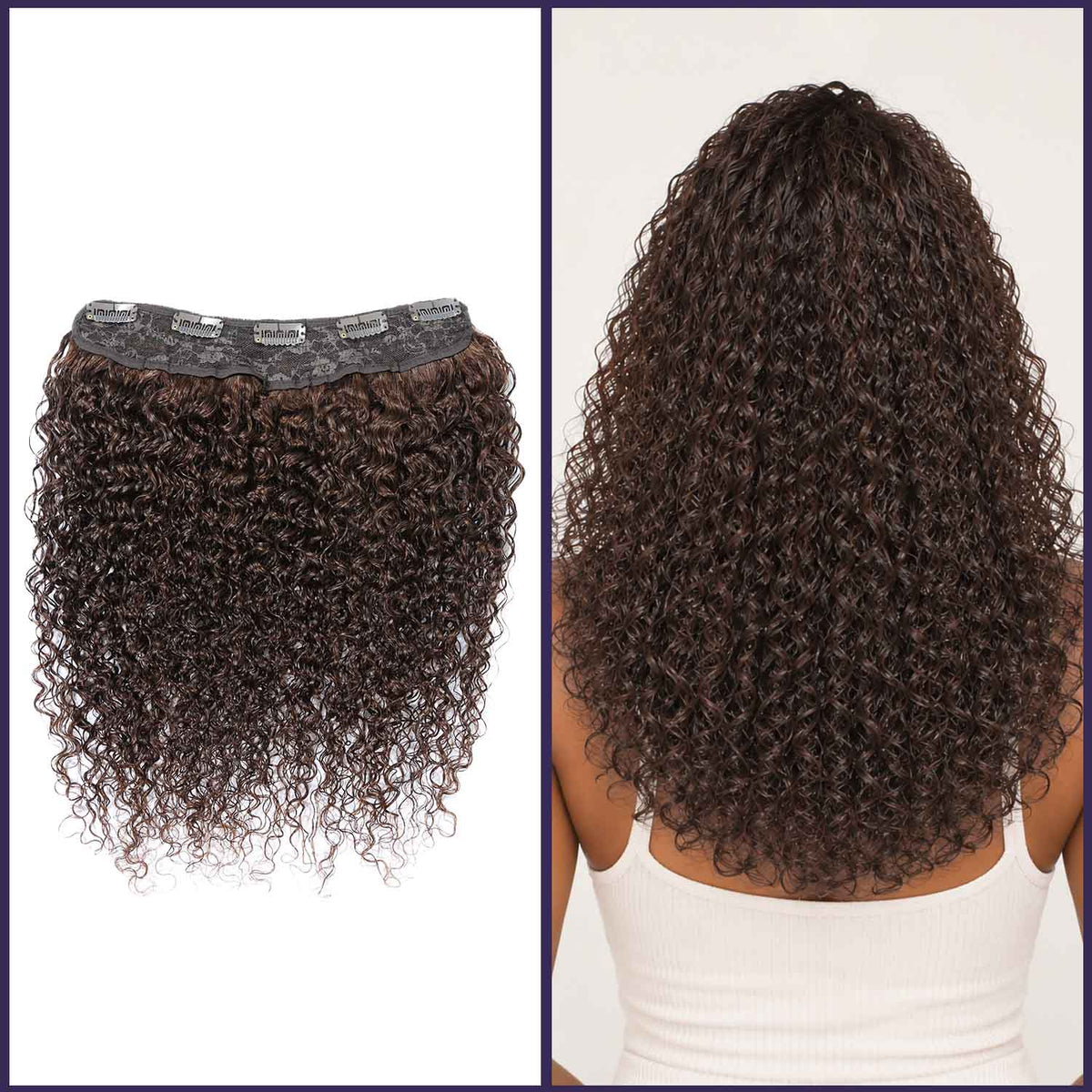 Authris Curly 1-Piece Clip-In Human Hair Extensions | Chocolate Brown