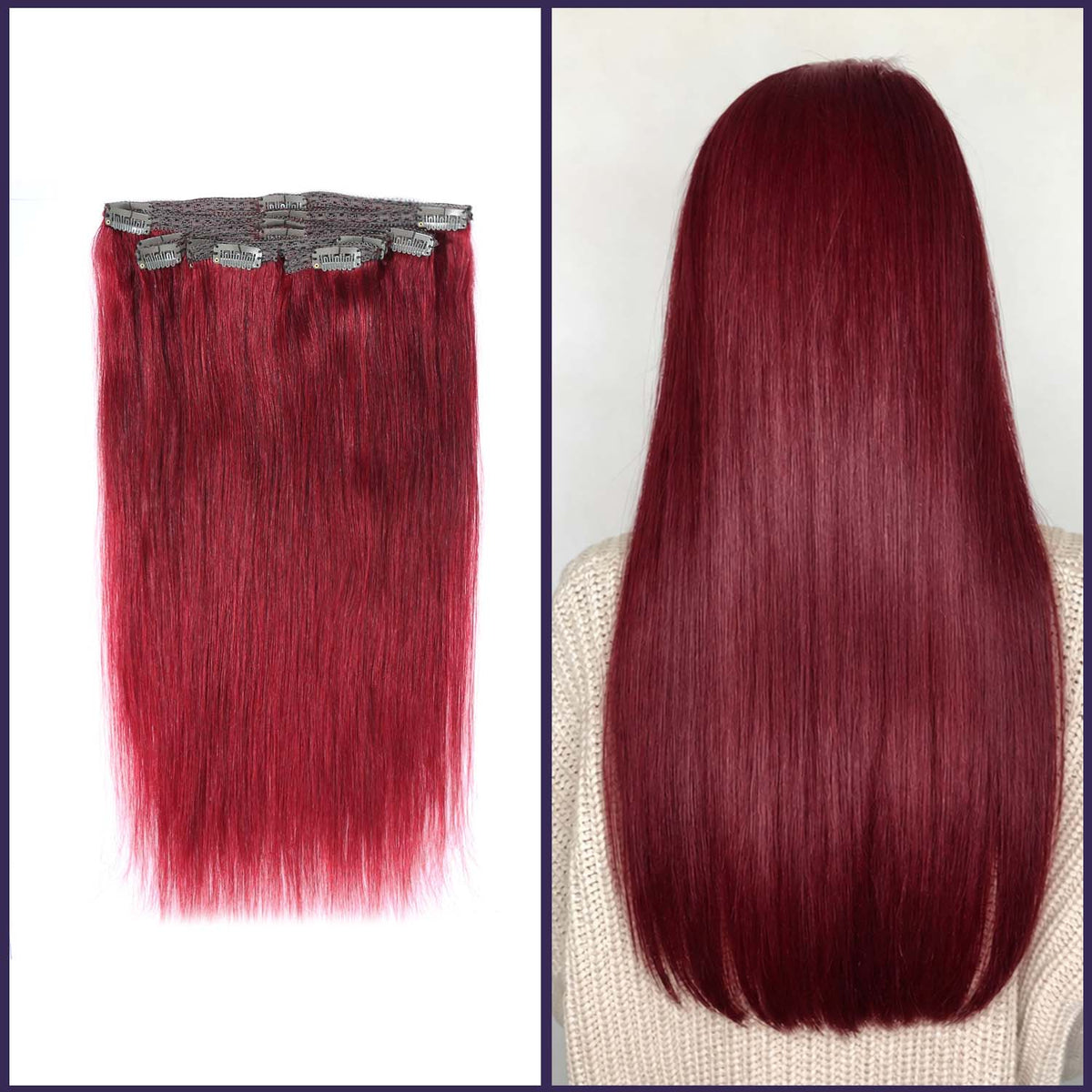 Authris Straight 8-Piece Clip-In Human Hair Extensions | Burgundy