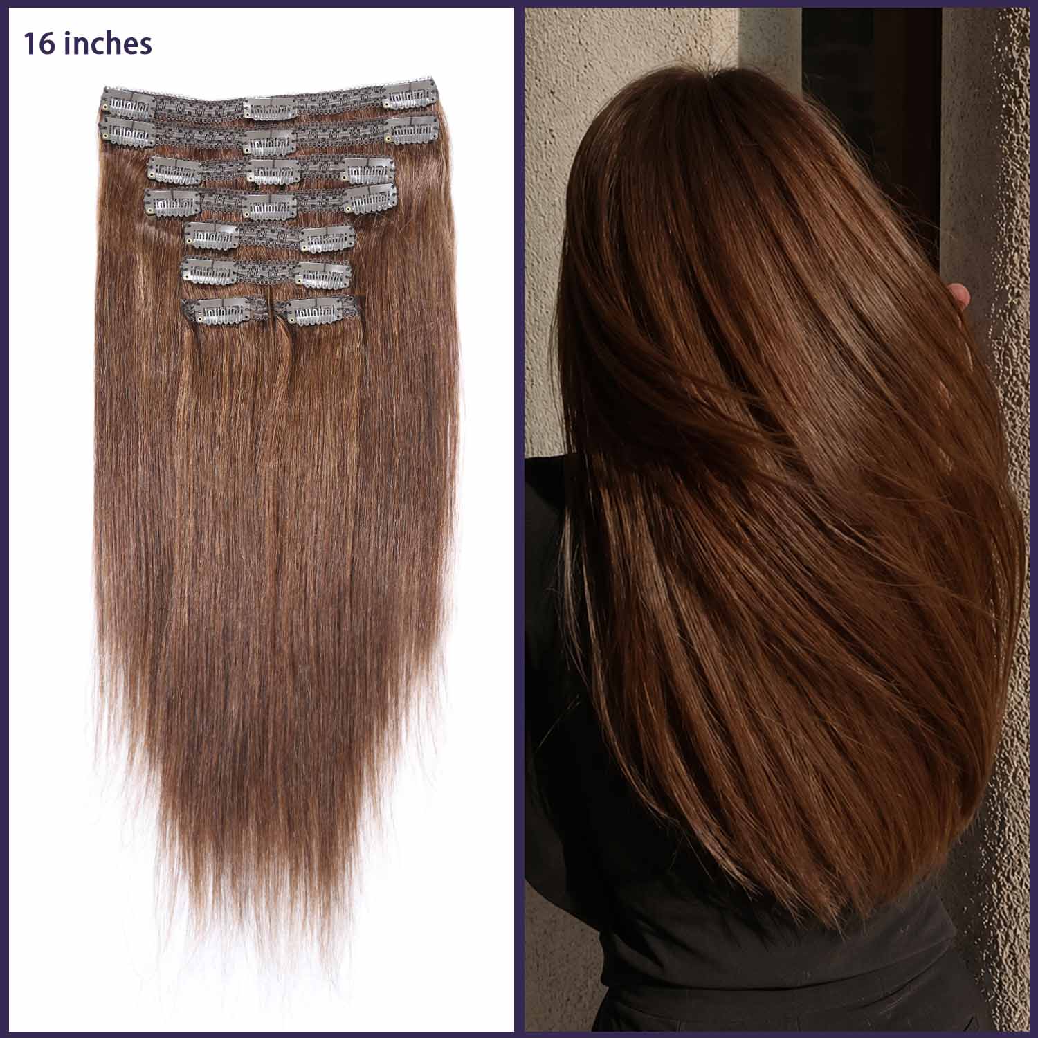 Authris 8-Piece Clip-In Human Hair Extensions | Chocolate Brown