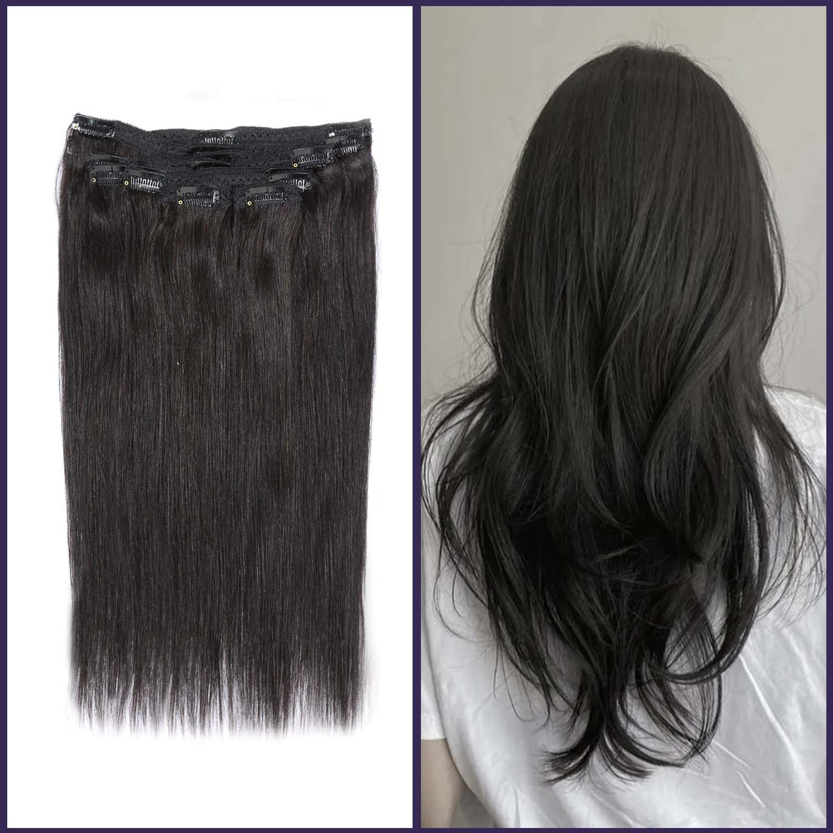 Authris Straight 8-Piece Clip-In Human Hair Extensions | Natural Black