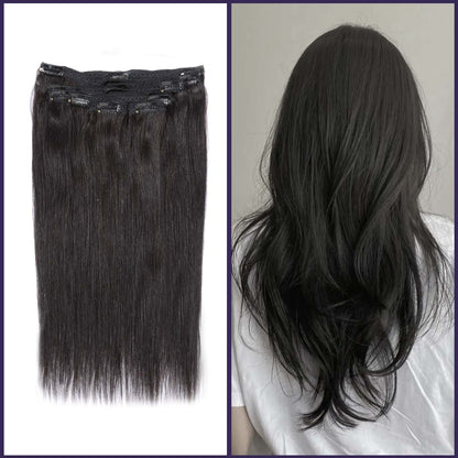 Authris Straight 8-Piece Clip-In Human Hair Extensions | Natural Black