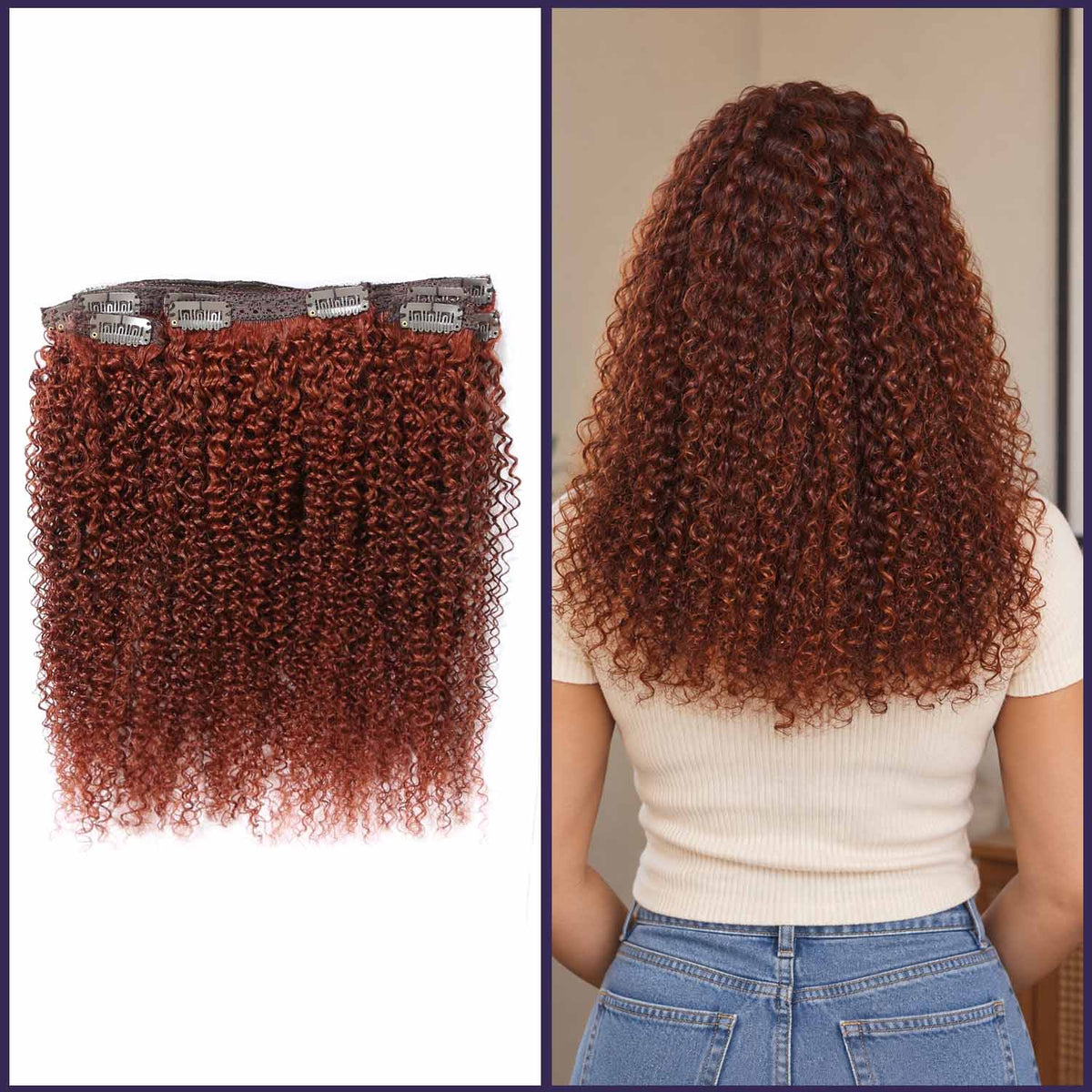 Authris Afro Kinky Curly 8-Piece Clip-In Human Hair Extensions | Auburn Brown
