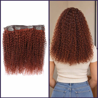 Authris Afro Kinky Curly 8-Piece Clip-In Human Hair Extensions | Auburn Brown