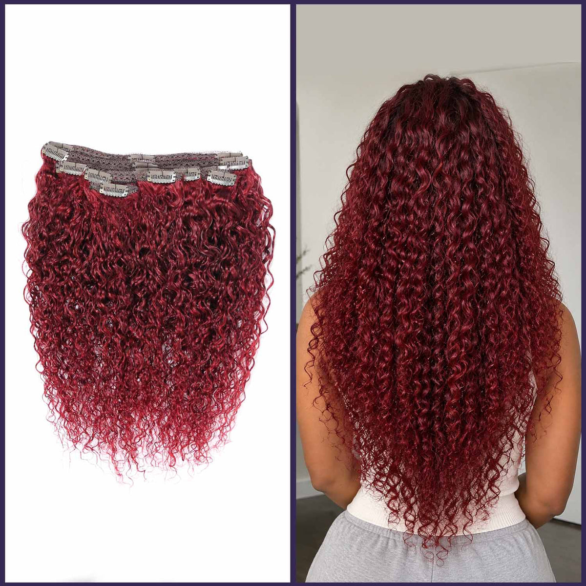 Authris Curly 8-Piece Clip-In Human Hair Extensions | Burgundy