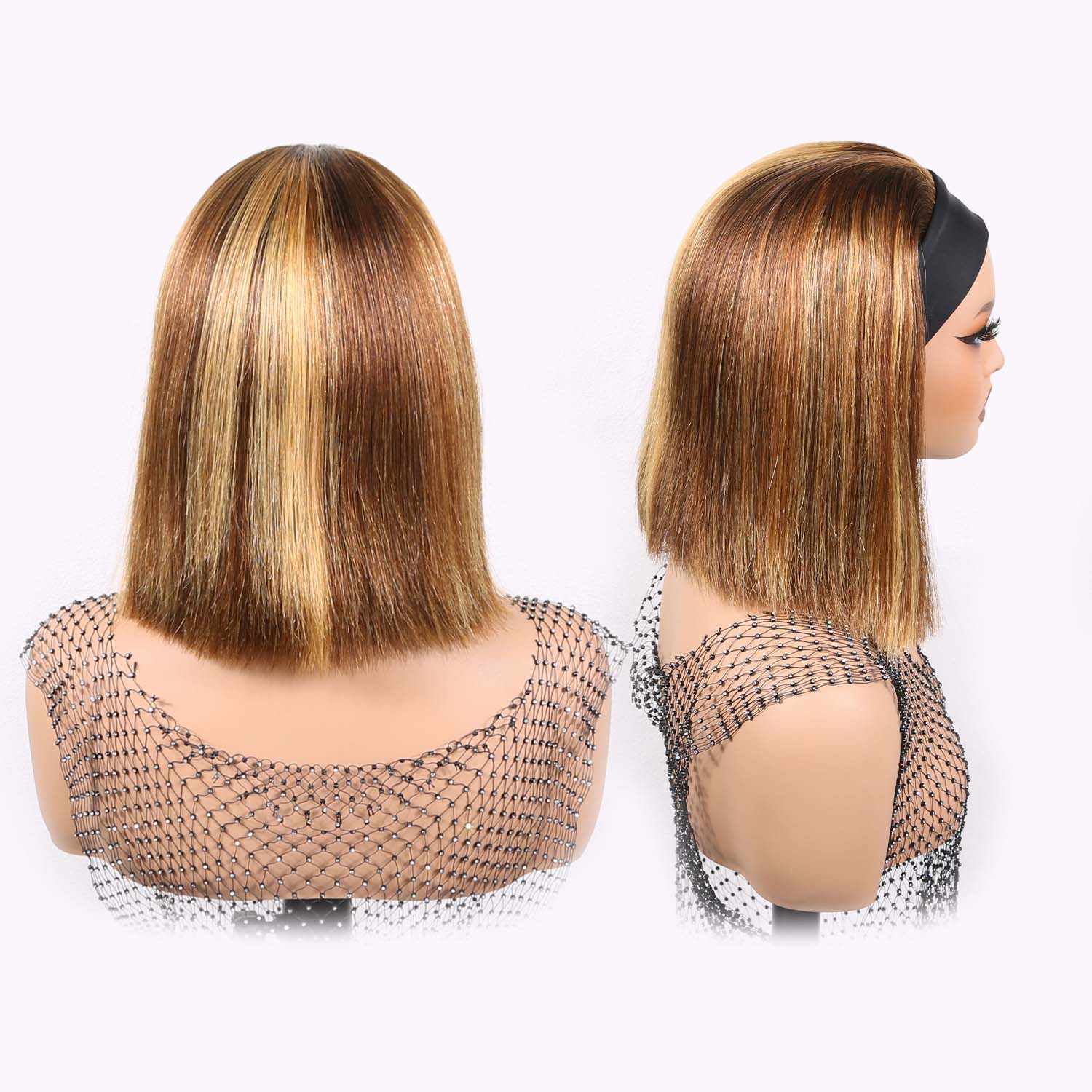 Authris Straight Headband Bob Human Hair Wig | Blonde Highlights