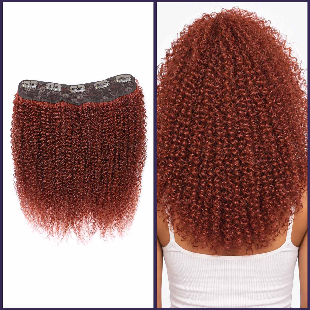 Authris Afro Kinky Curly 1-Piece Clip-In Human Hair Extensions | Auburn Brown