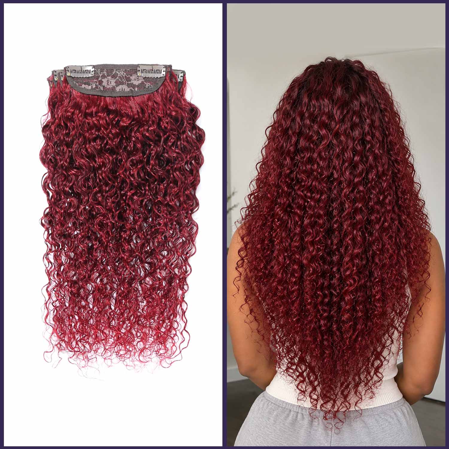 Authris Curly 4-Piece Clip-In Human Hair Extensions | Burgundy