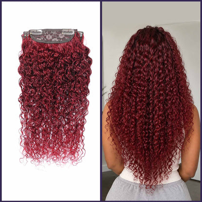 Authris Curly 4-Piece Clip-In Human Hair Extensions | Burgundy