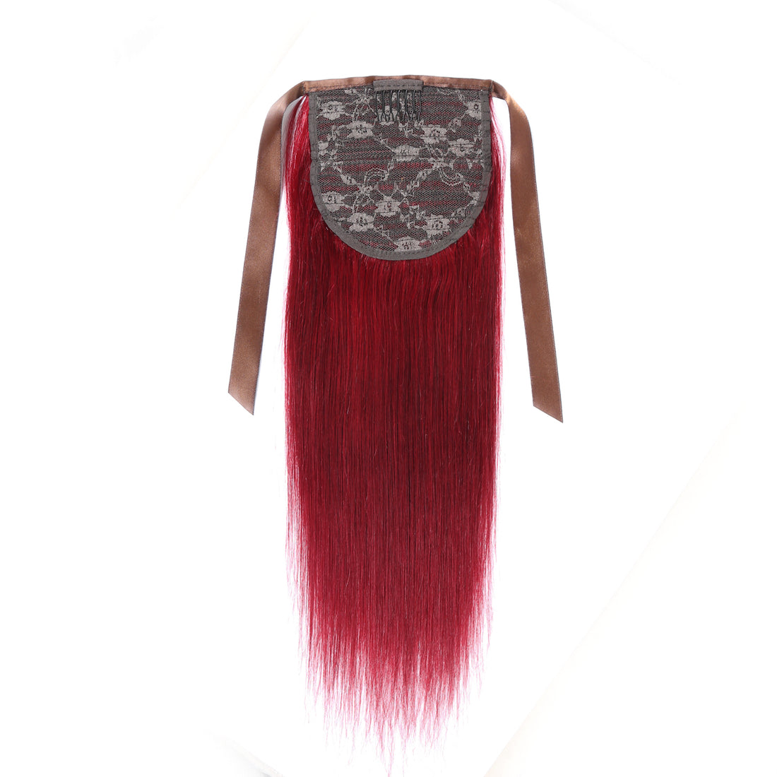 Authris Straight Human Hair Ribbon Ponytail | Burgundy